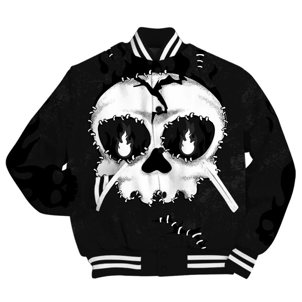 Varsity Jacket To Match White Thunder 4s Shirt, Cracked Skull Stitches All Over Print