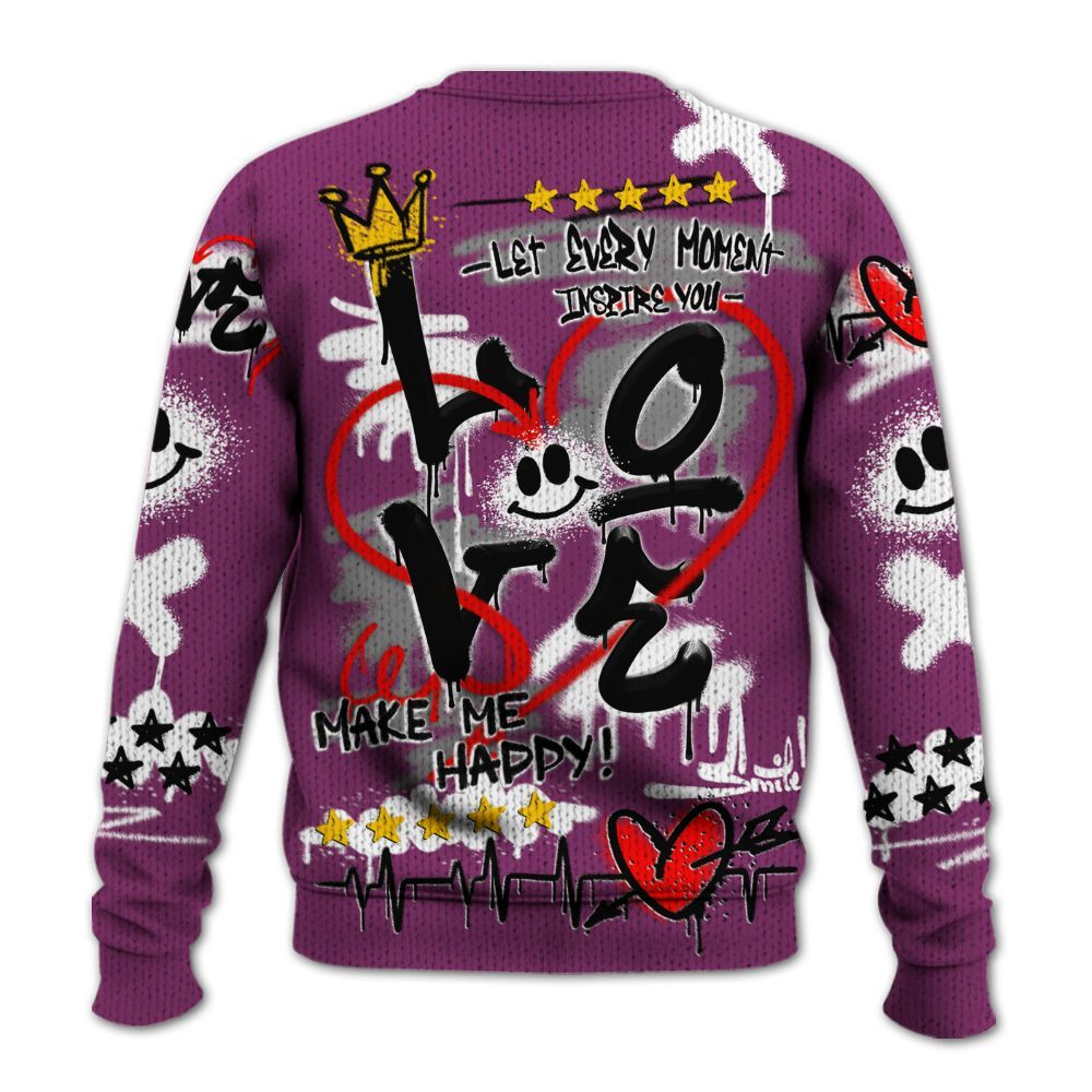Knitted Sweater To Match Air Max Sunder Gore Tex Bold Berry - Happy Love Beats Graffiti Streetwear