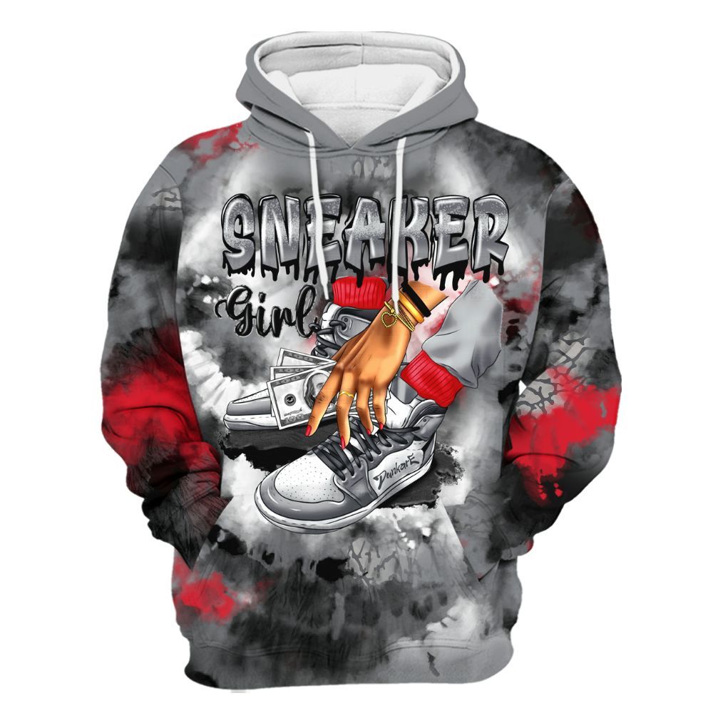 Hoodie To Match Black Cement 3s - SNEAKER Girl Money Drip Tie Dye All Over Print