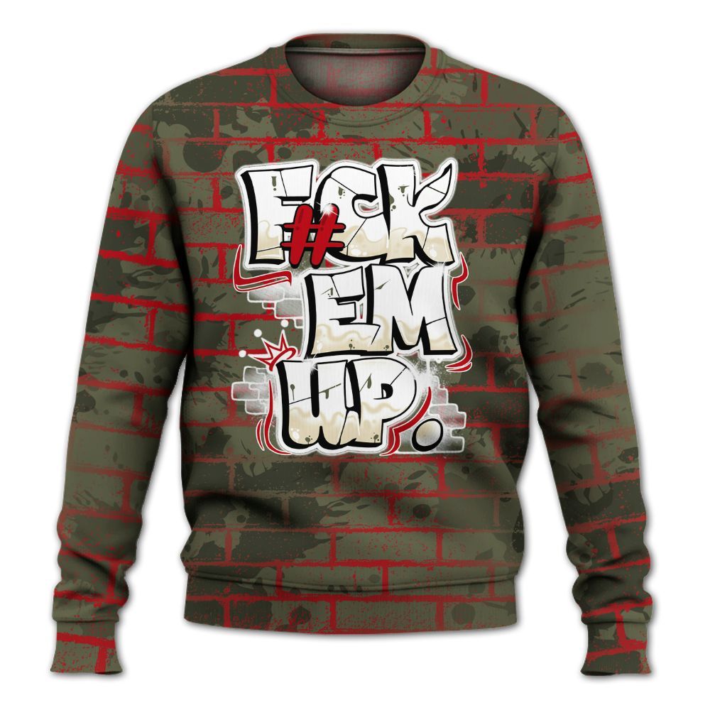 Sweatshirt To Match Travis Scott Low OG Medium Olive 1s - F#ck Em Graphic Brick Art All Over Print