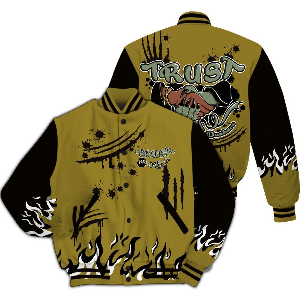 Varsity Jacket To Match Air Flightposite Metallic Gold - Graphic Trust No One All Over Print