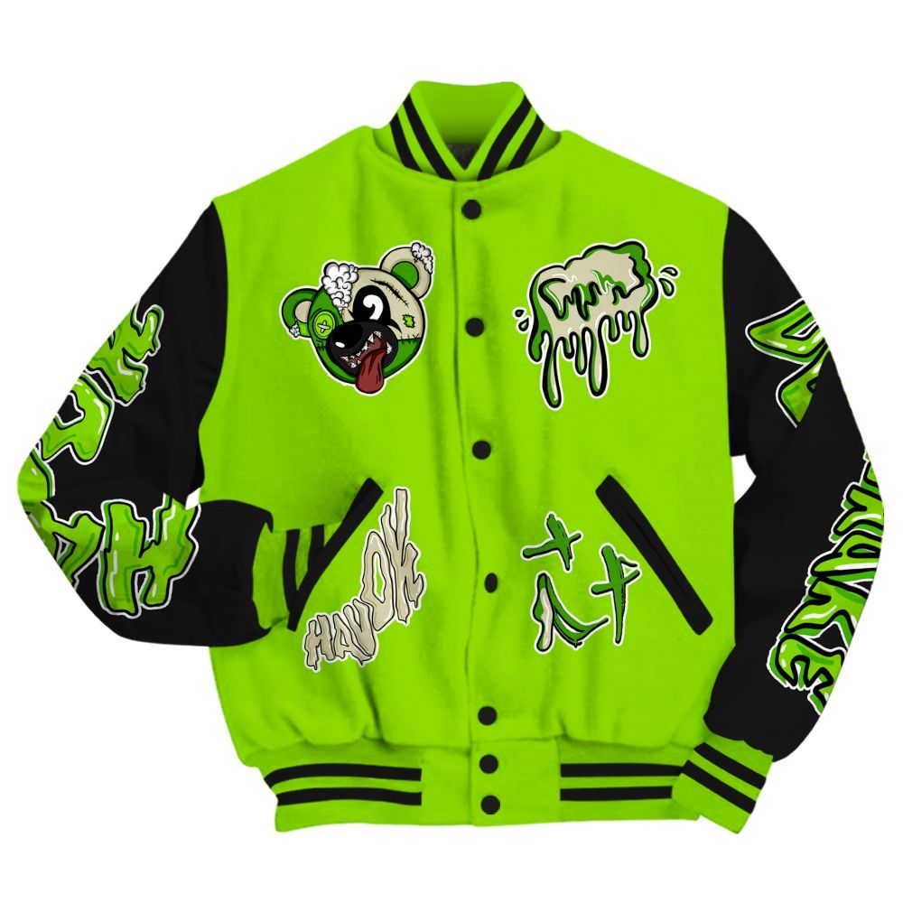 Varsity Jacket To Match Electric Green 6s - Havok Bear All Over Print