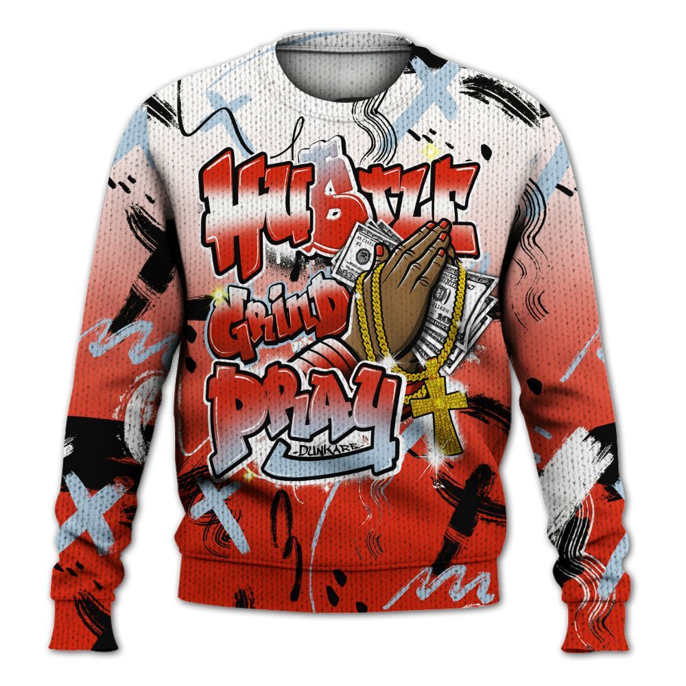 Knitted Sweater To Match Retro Cherry 11s - Money Hustle Grind Pray
