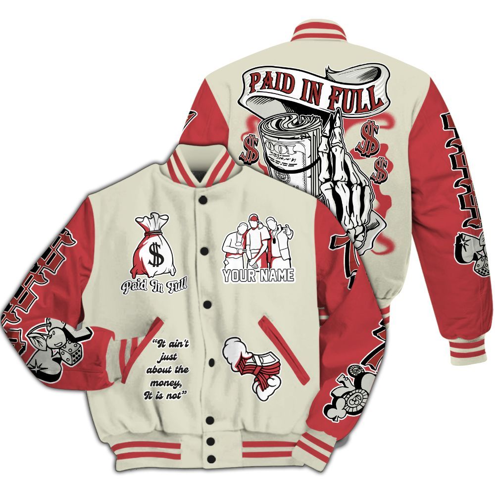 Varsity Jacket To Match Valentine's Day 2026 4s - Paid In Full Baseball Varsity Jacket Custom Name All Over Print