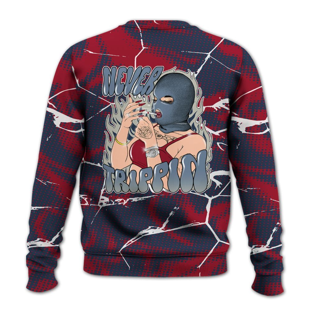 Sweatshirt To Match Navy Blue 2024 6s - Ne'er Trippin' Unique Crack All Over Print