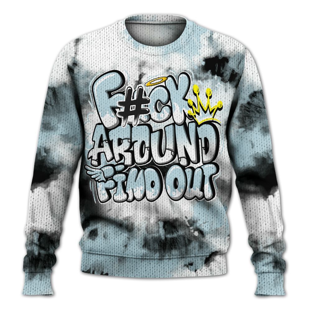 Knitted Sweater To Match Mid Ice Blue 1s - Tie Dye FK Around Find Out