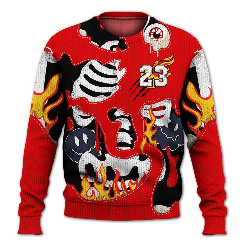 Knitted Sweater To Match Low OG Howard University 1s - Skeleton Smile Flame Drip