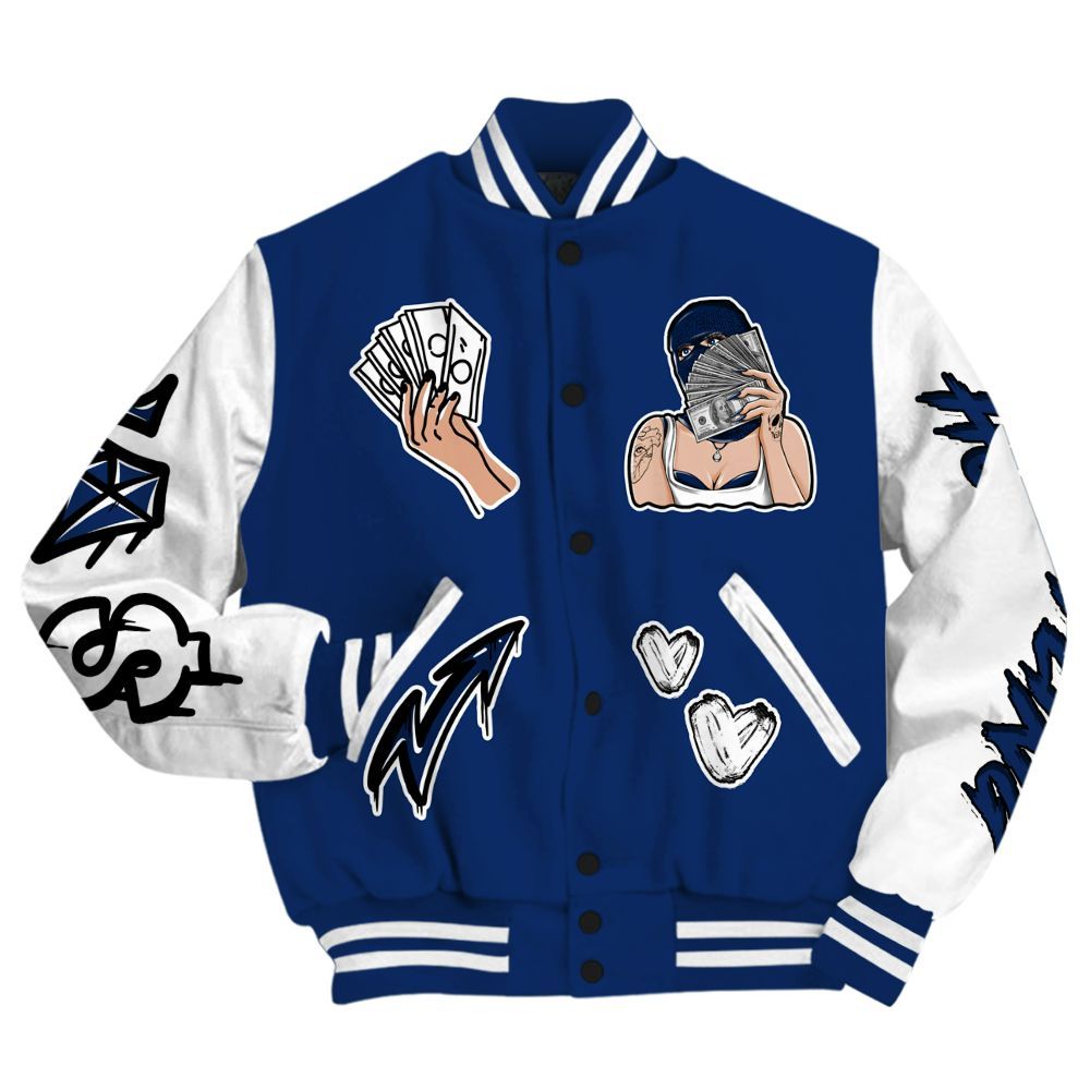 Varsity Jacket To Match High OG Deep Royal Blue 1s - Hustling Unique All Over Print