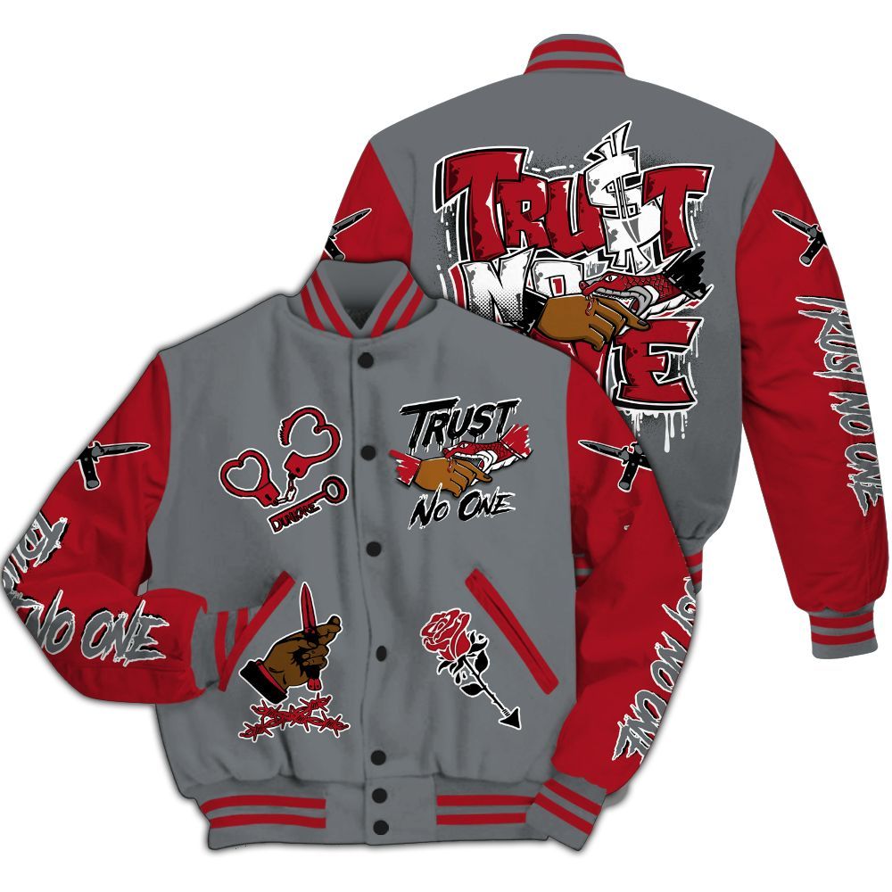 Varsity Jacket To Match Retro Fire Red 9s - Trust No One Dripping All Over Print