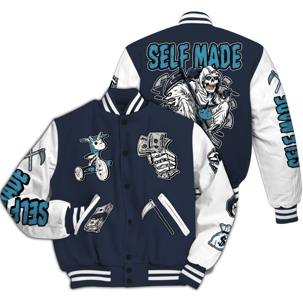 Varsity Jacket To Match Retro Obsidian 13s - Self Make Skeleton All Over Print