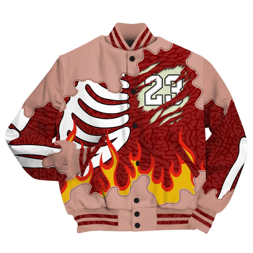 Varsity Jacket To Match Valentines Day 3s - Burning Skeleton 23 G.O.A.T All Over Print