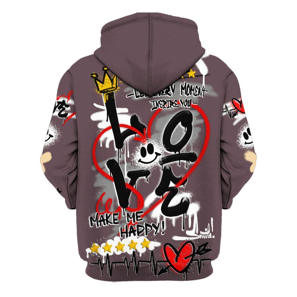 Hoodie To Match AMM Black 3s - Happy Love Beats Graffiti Streetwear All Over Print