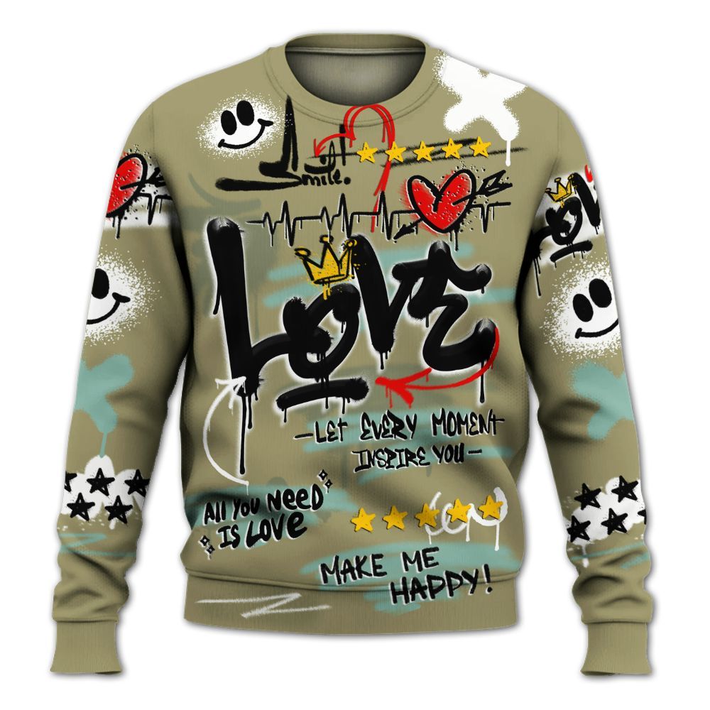 Sweatshirt To Match Dunk Low Suede Olive Aura - Happy Love Beats Graffiti Streetwear All Over Print