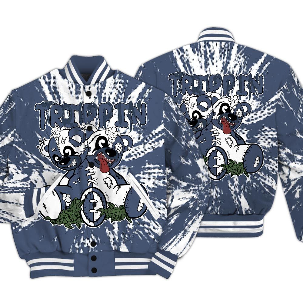 Varsity Jacket To Match Low Diffused Blue 11s - Trippin Bear Luxury Varsity Jacket Unisex