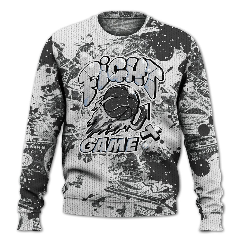 Knitted Sweater To Match Reverse Black White 6s - Fighter Games Graphic Street Art