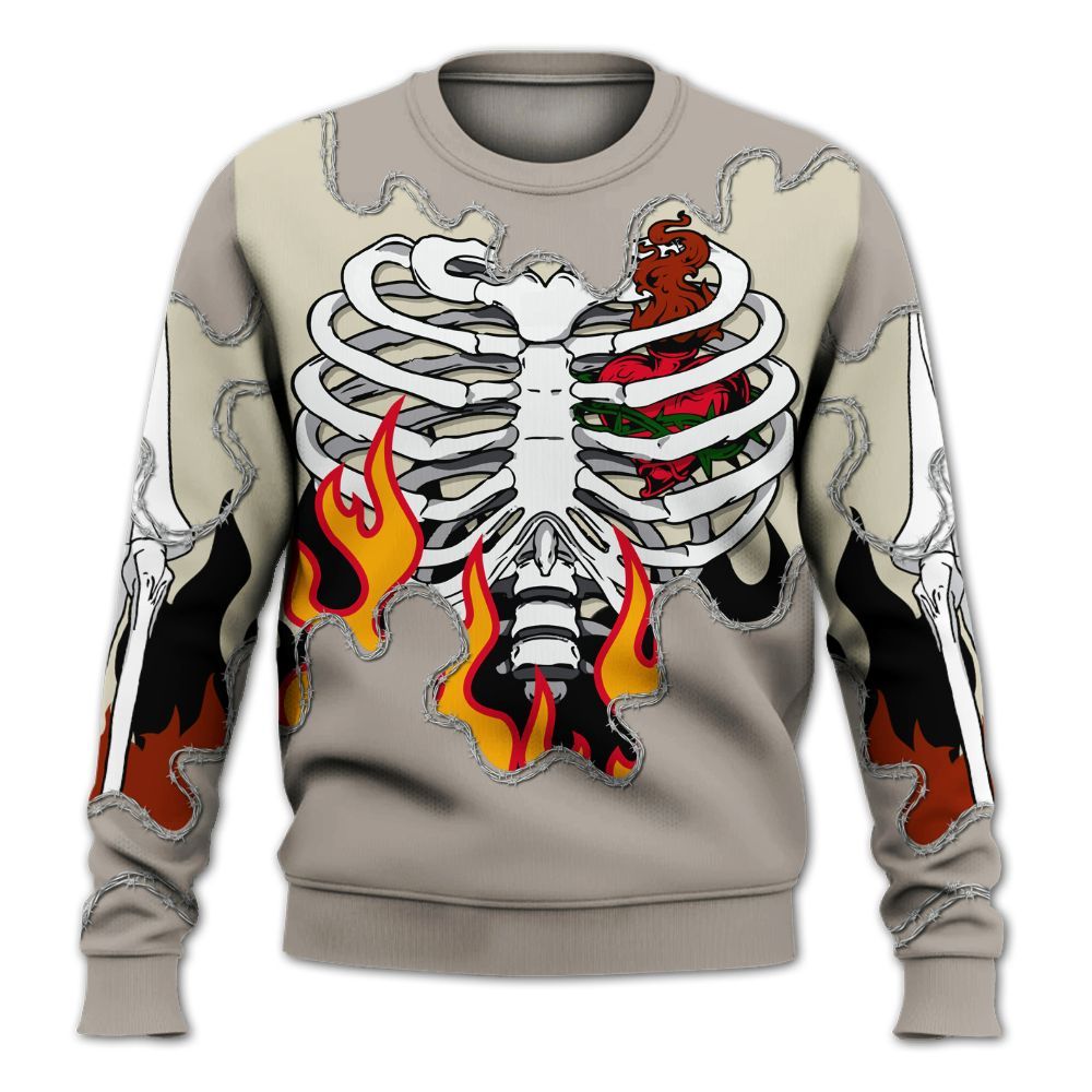 Sweatshirt To Match El Grito 5s - Skeleton Heart On Fire All Over Print