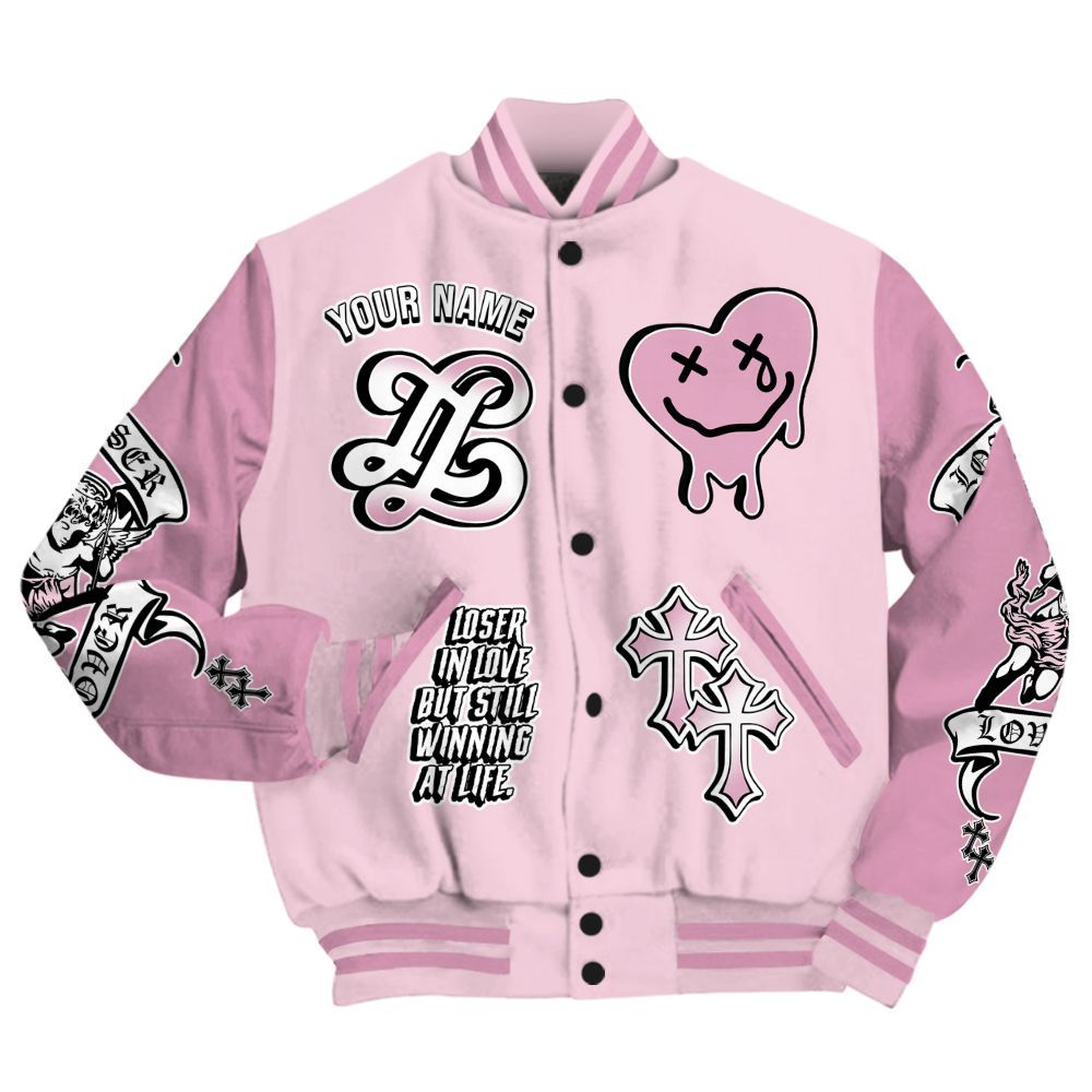 Varsity Jacket To Match Orchid 4s - LOVER LOSER Custom Name Baseball Varsity Jacket All Over Print