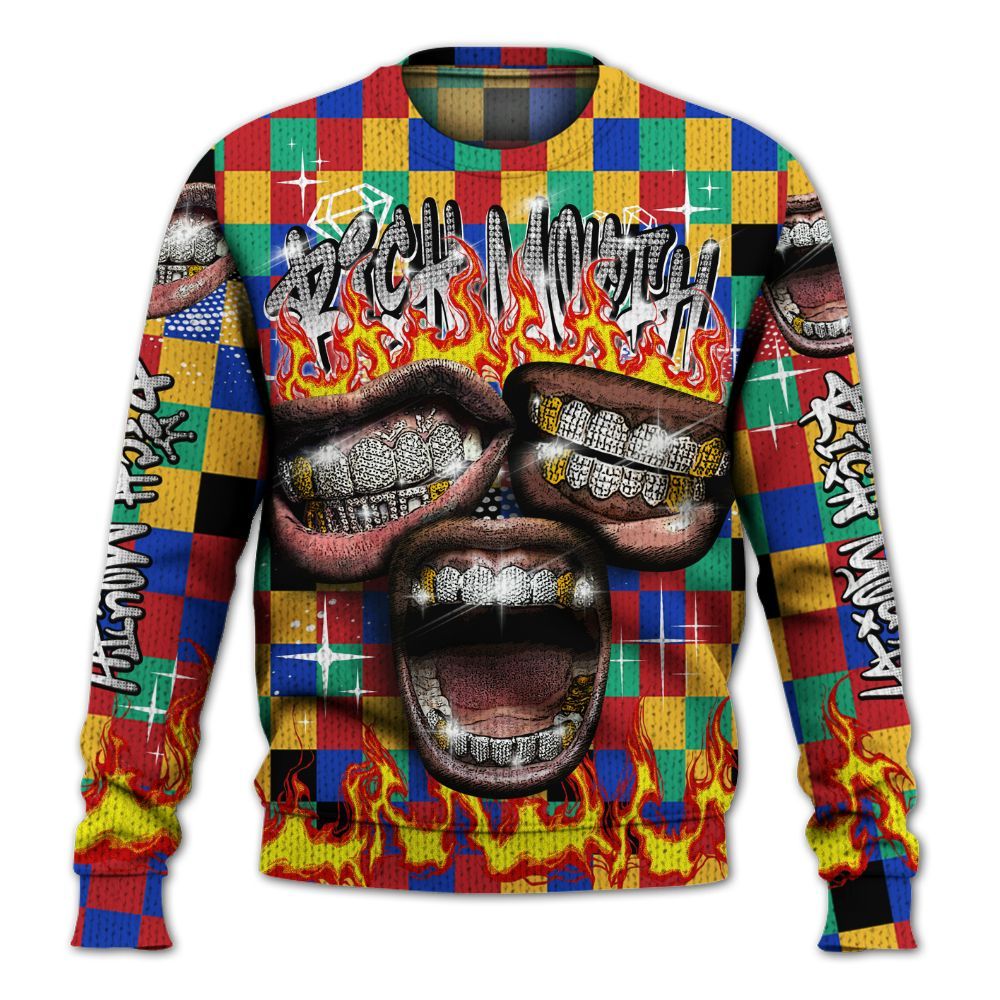Knitted Sweater To Match Air Rainbow Weave - Rich Mouth Fire Rap Retro 90s