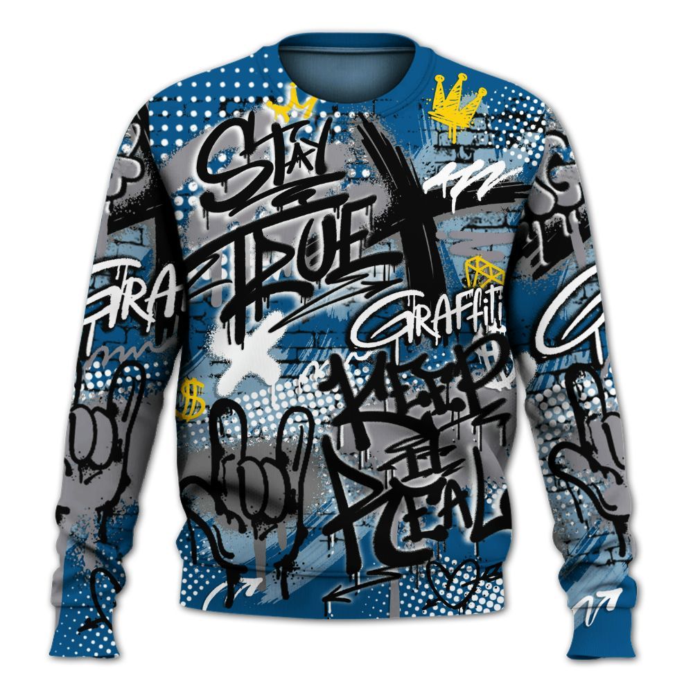 Sweatshirt To Match High OG True Blue 1s - True It Real Graffiti Streetwear All Over Print