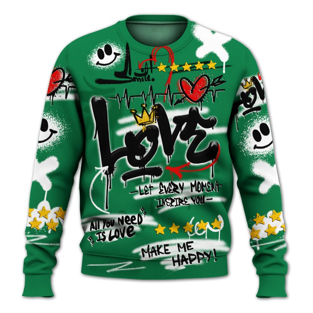 Sweatshirt To Match Pine Green 13s - Happy Love Beats Graffiti Streetwear All Over Print