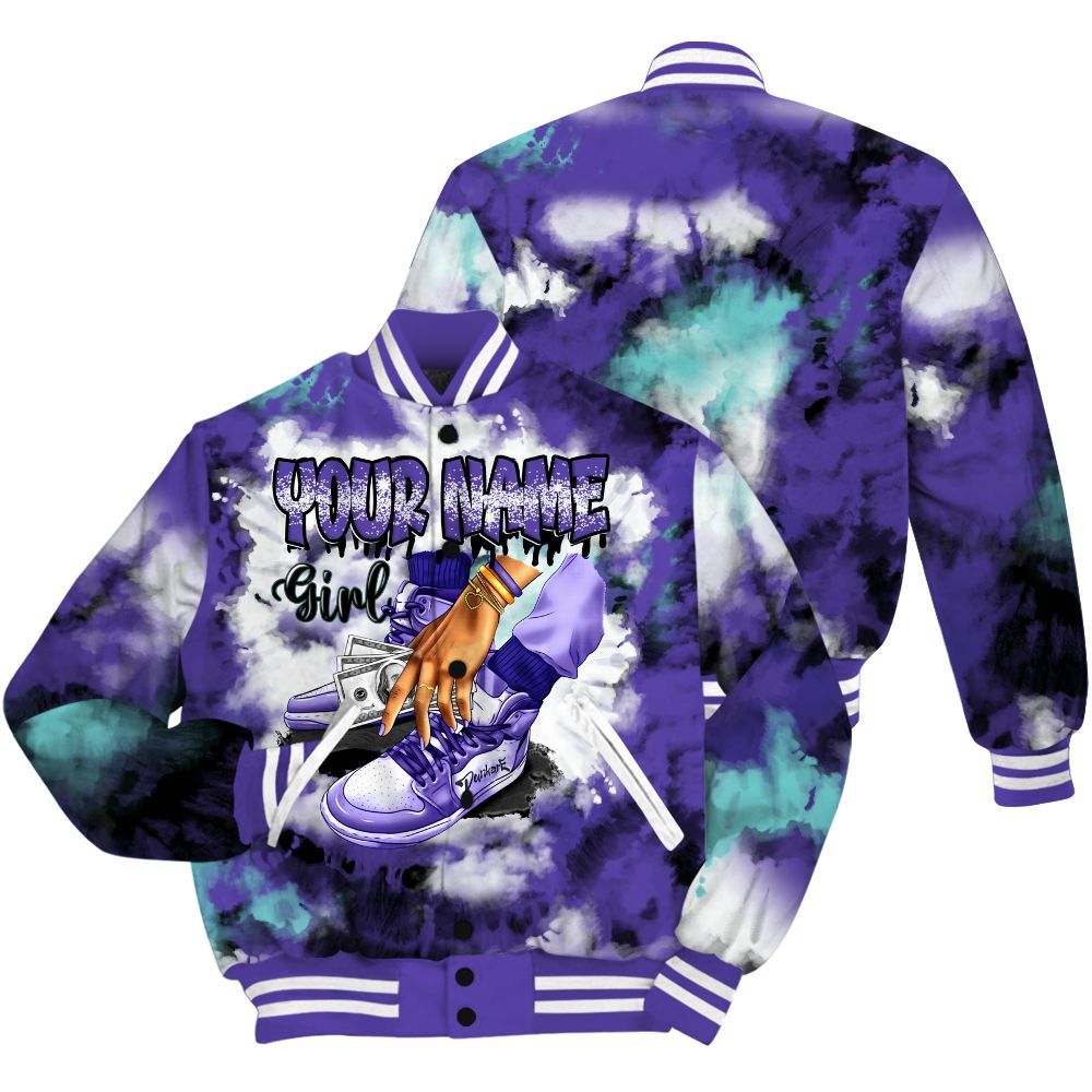 Varsity Jacket To Match Low Hornets 1s Shirt, Custom Name SNEAKER Girl Money Drip Tie Dye All Over Print