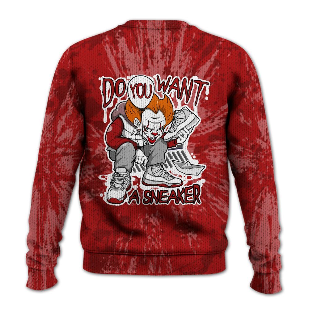 Knitted Sweater To Match Red Taxi 12s - Clown Scary Sneakers Graphic Halloween