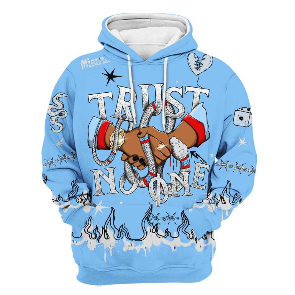 Hoodie To Match University Blue 5s - Trust No One Snake-Bite Doodle Crayon All Over Print
