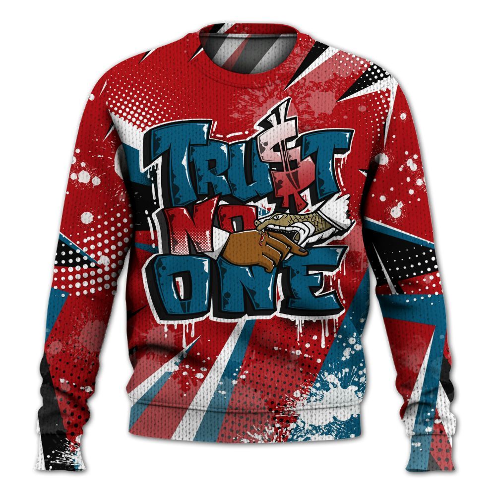 Knitted Sweater To Match OG Varsity Red 17s - Poly Trust No One Dripping