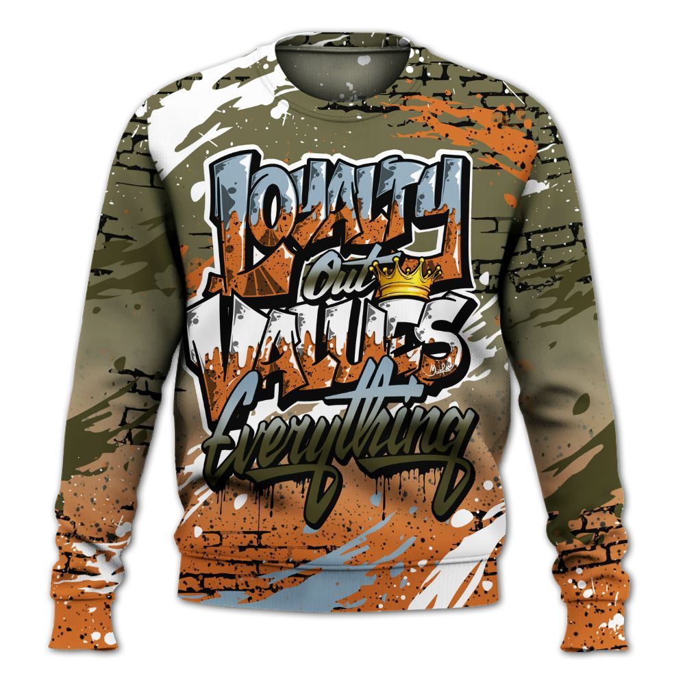 Sweatshirt To Match Olive 5s - Values Of Loyalty Drip All Over Print