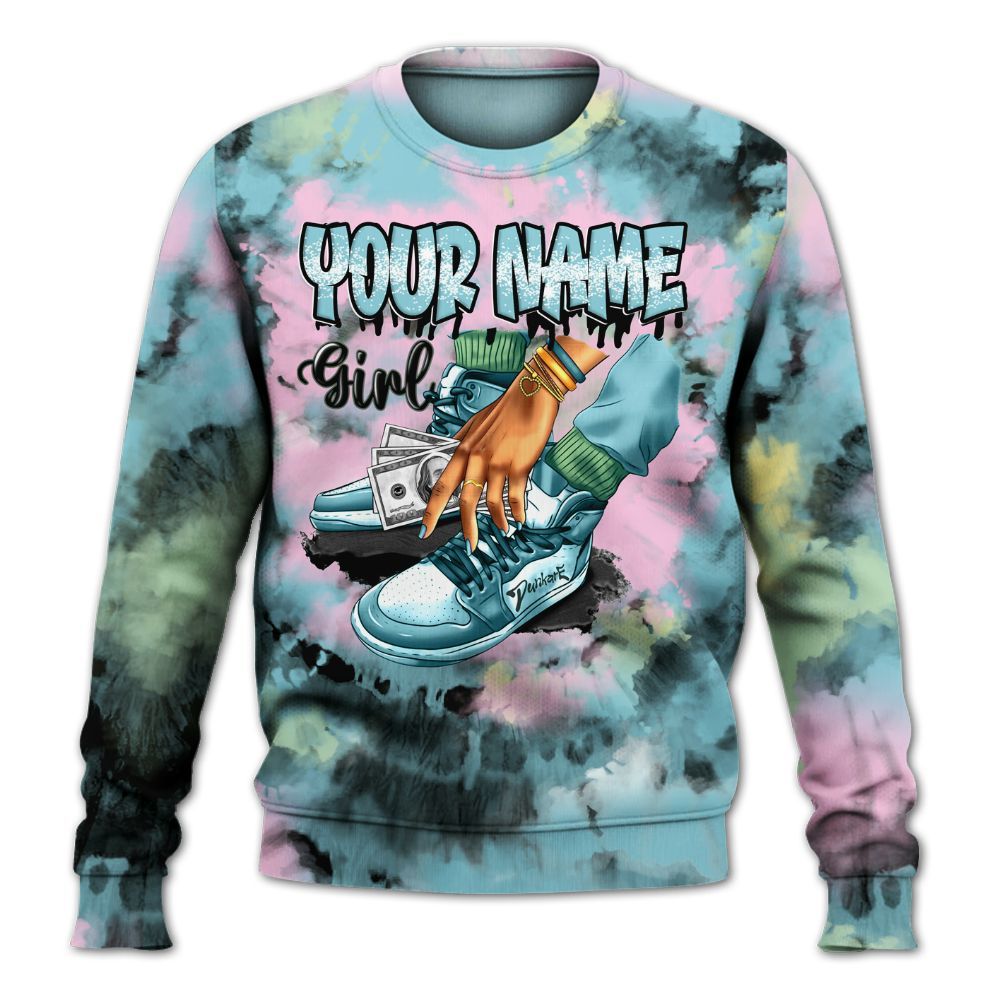 Sweatshirt To Match SB Dunk Low Visty - Custom Name SNEAKER Girl Money Drip Tie Dye All Over Print