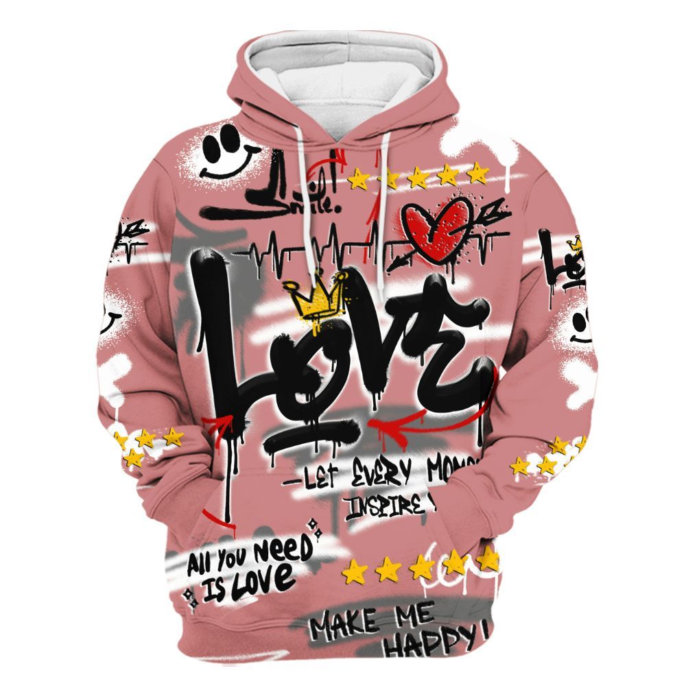 Hoodie To Match Low OG Rust Pink 1s - Happy Love Beats Graffiti Streetwear All Over Print