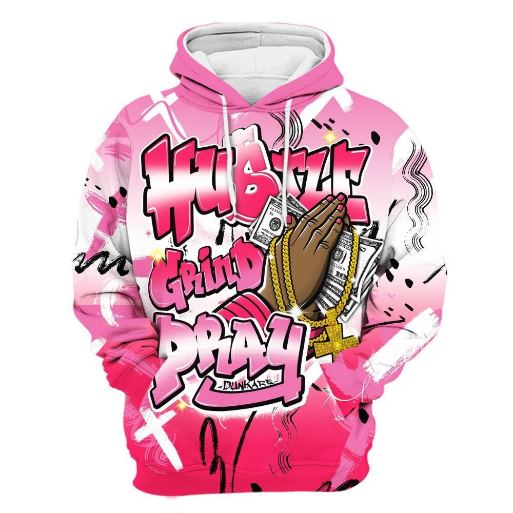Hoodie To Match Air VaporMax Plus Triple Pink - Money Hustle Grind Pray All Over Print