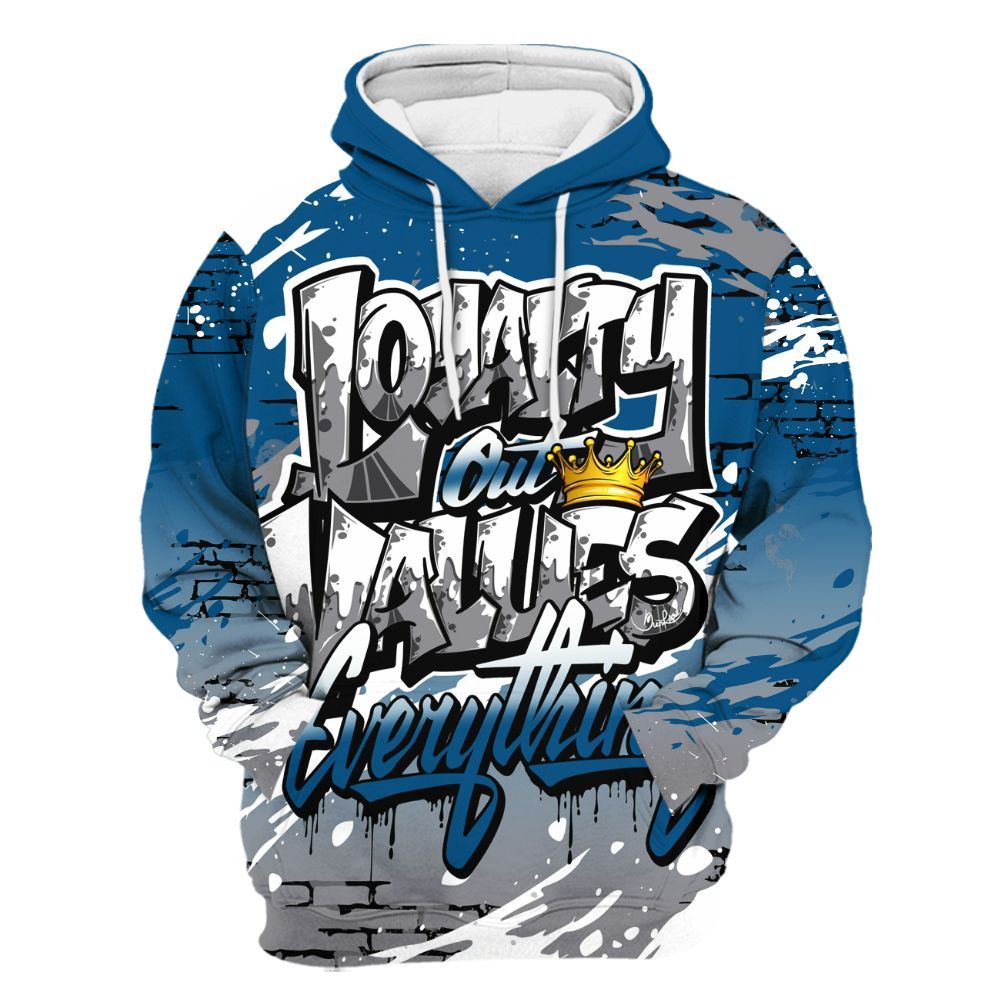 Hoodie To Match High OG True Blue 1s - Values Of Loyalty Drip All Over Print