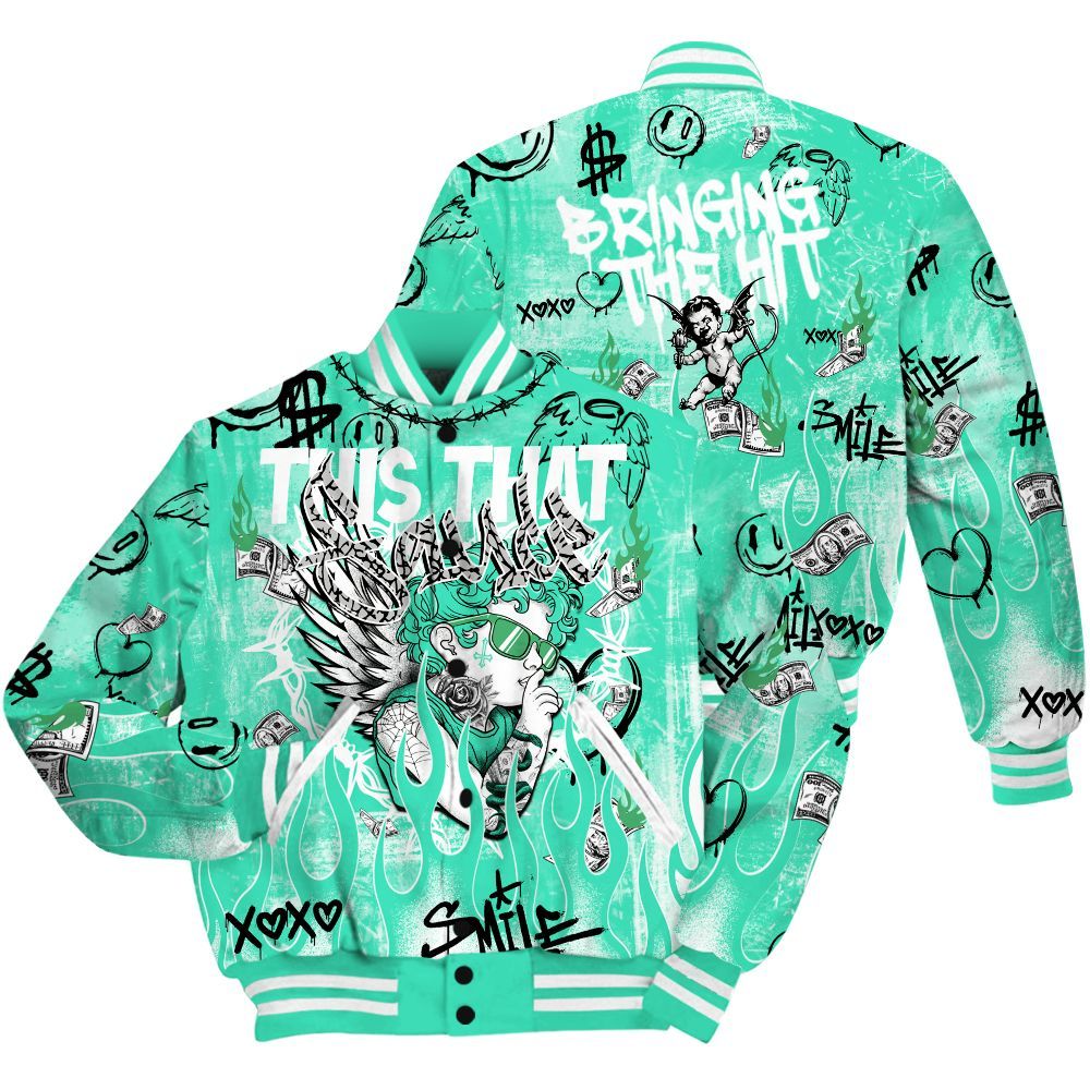 Varsity Jacket To Match Black Green Glow 3s Shirt, This That Sauce Angel Green Glow 3s All Over Print