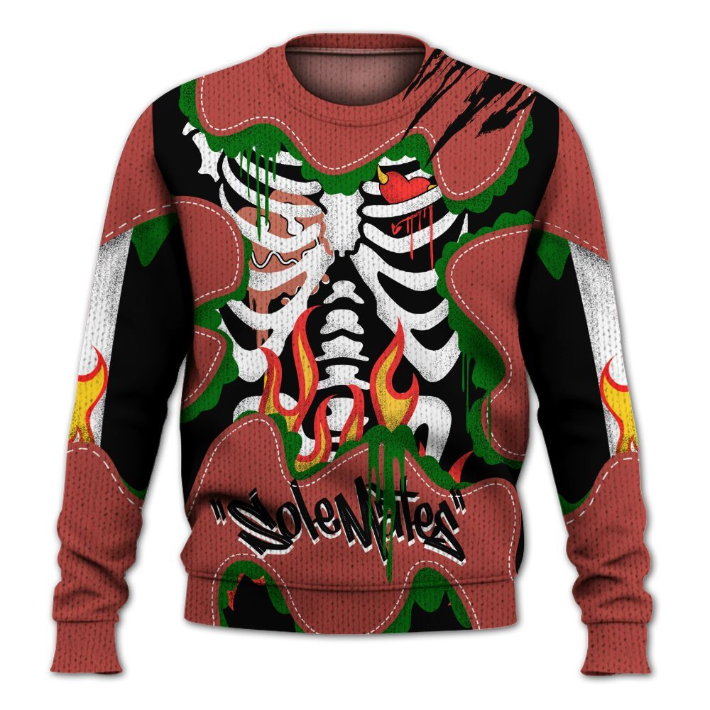 Knitted Sweater To Match Dune Red 13s - Skeleton Burning Heart Drip