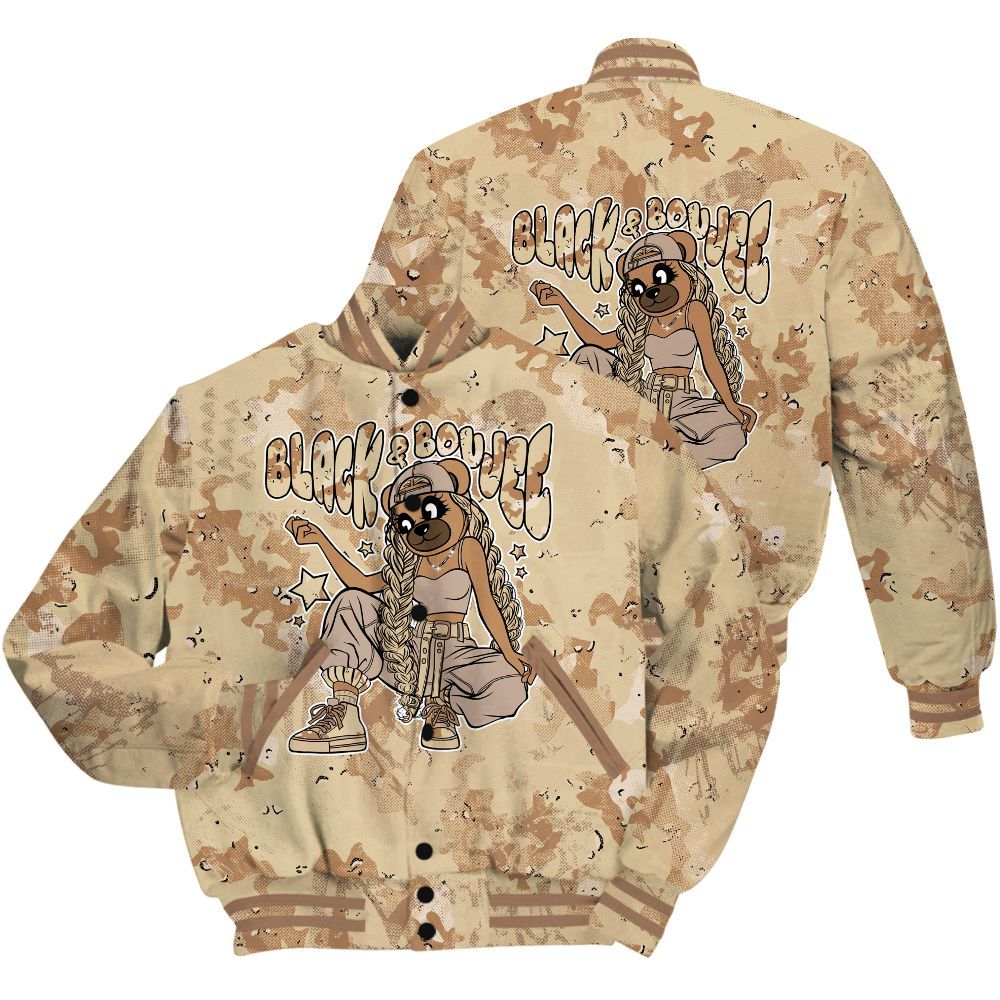 Varsity Jacket To Match Desert Camo 3s Shirt - Boujee Girls Bear Heart Grunge All Over Print