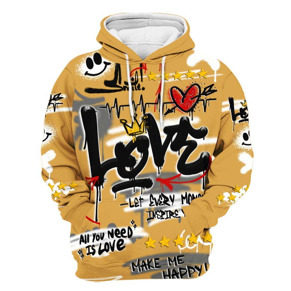 Hoodie To Match Low OG Rookie Of The Year 1s - Happy Love Beats Graffiti Streetwear All Over Print