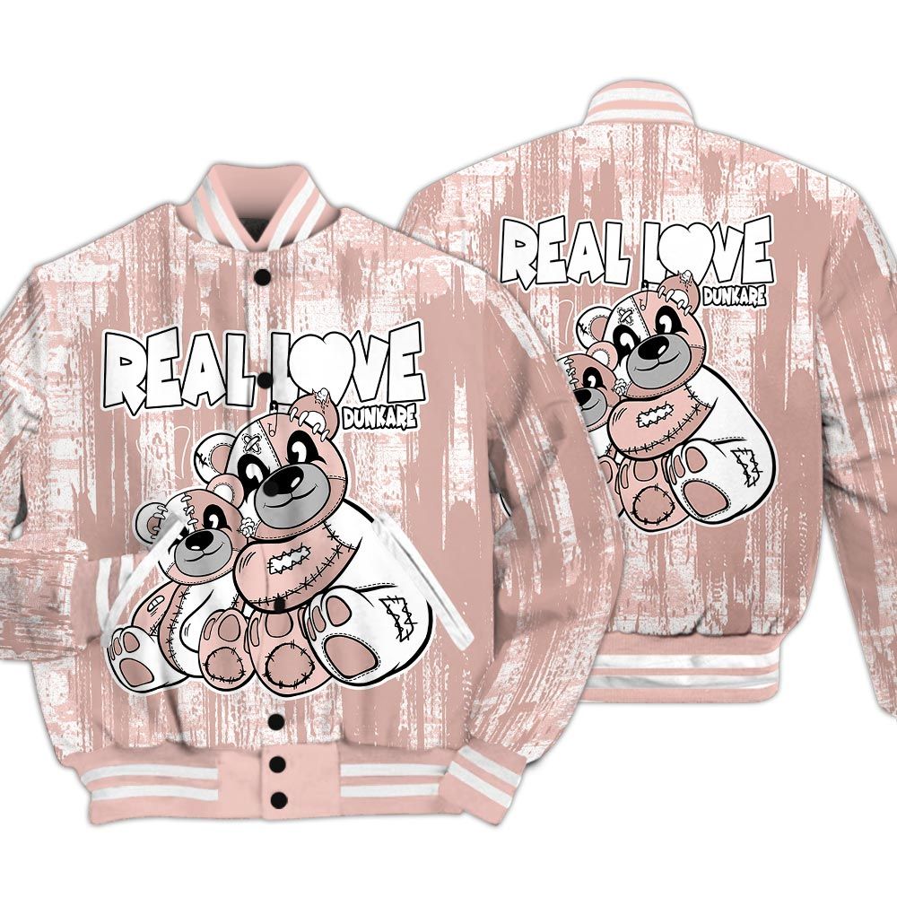 Varsity Jacket To Match Low Legend Pink 11s - Sincere Fondness Bear Glitch Art Varsity Jacket Unisex