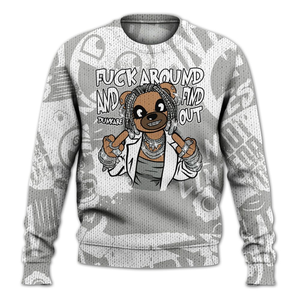 Knitted Sweater To Match Paris Cement Grey 4s - F#ck Around Bear Bear Monogram Graffiti