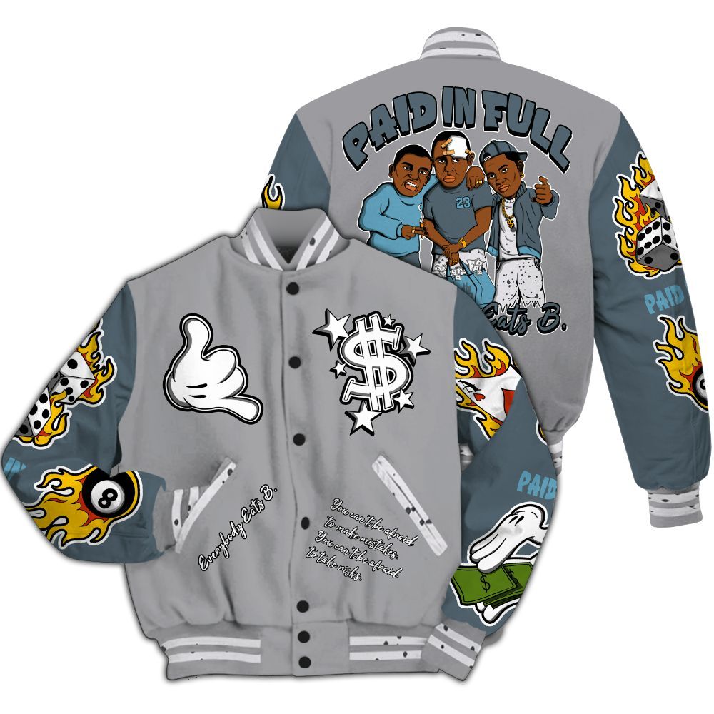 Varsity Jacket To Match Retro Light Graphite Wolf Grey 5s - Everybody Paid In Full Graphic All Over Print