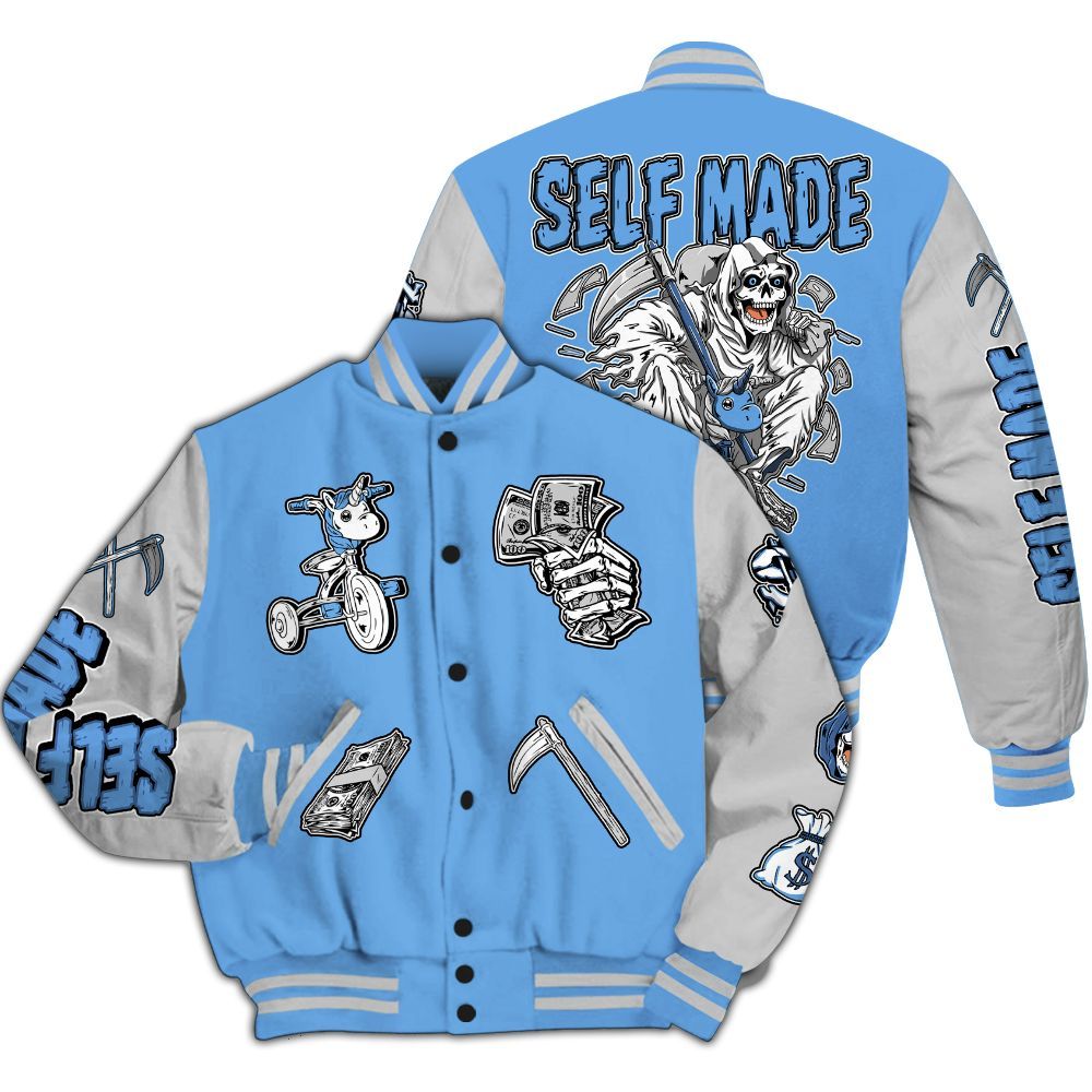 Varsity Jacket To Match University Blue 6s - Self Make Skeleton All Over Print