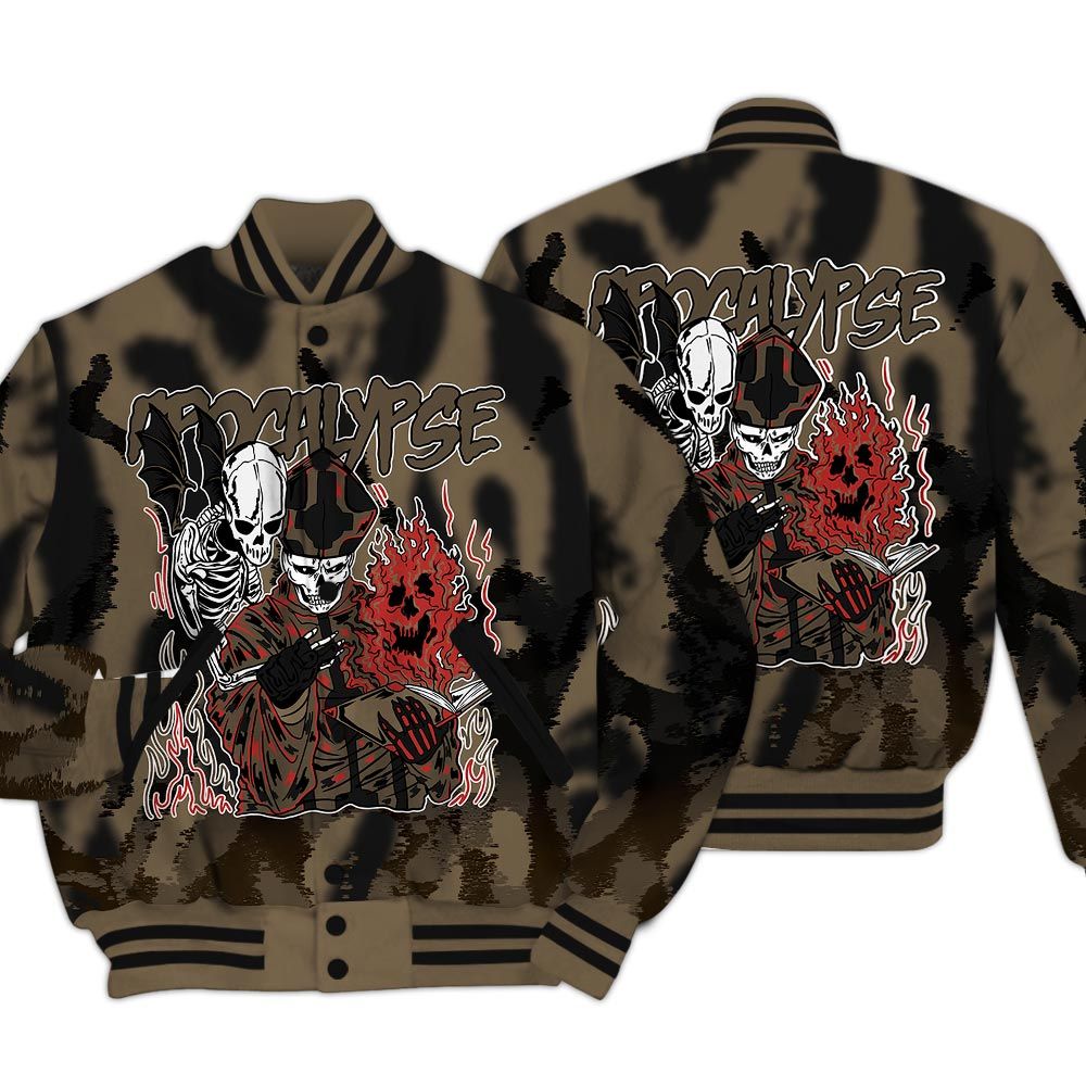 Varsity Jacket To Match Olive 9s - Apocalypse Skeleton Burn Varsity Jacket Unisex