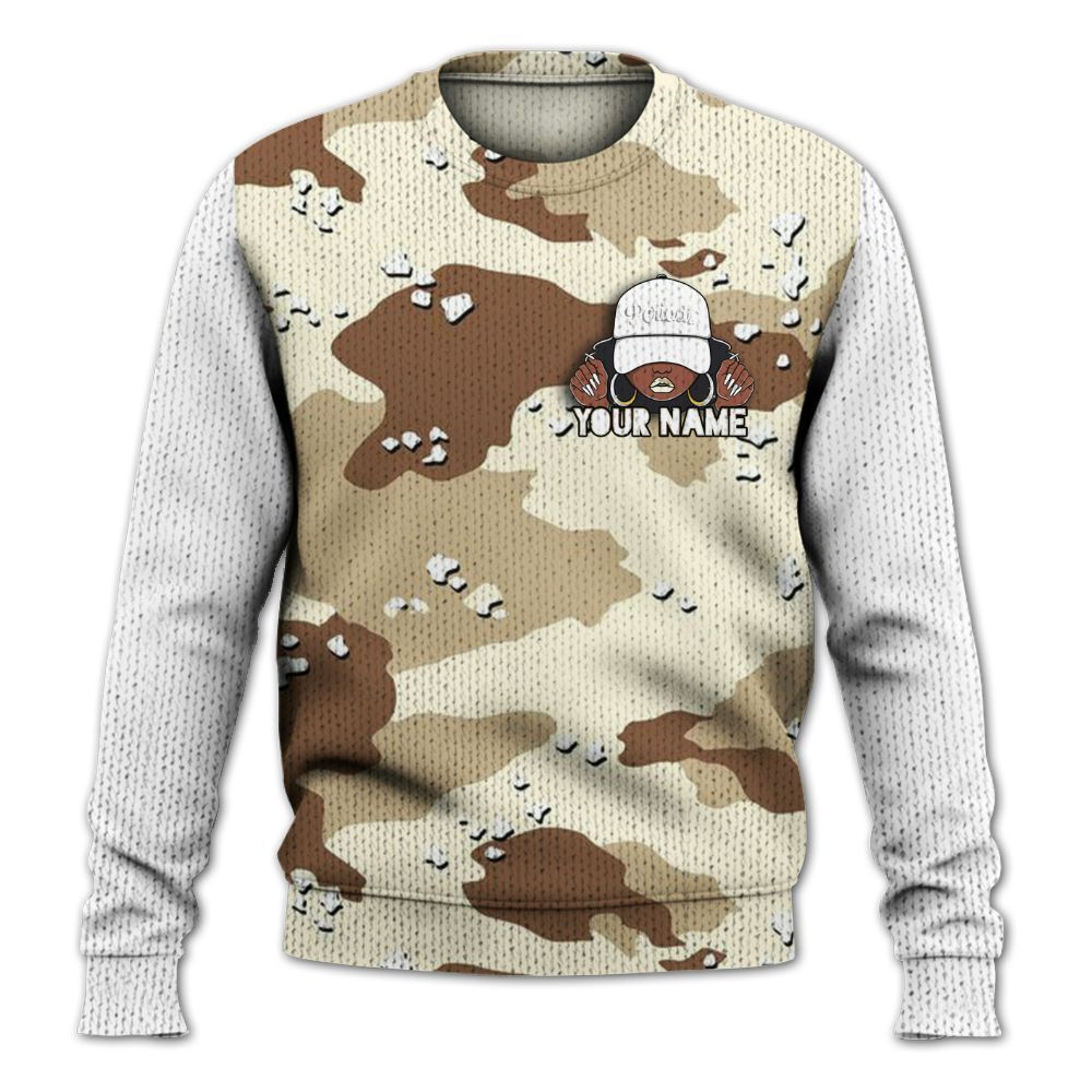 Knitted Sweater To Match Desert Camo 3s, Custom Name Black Girl