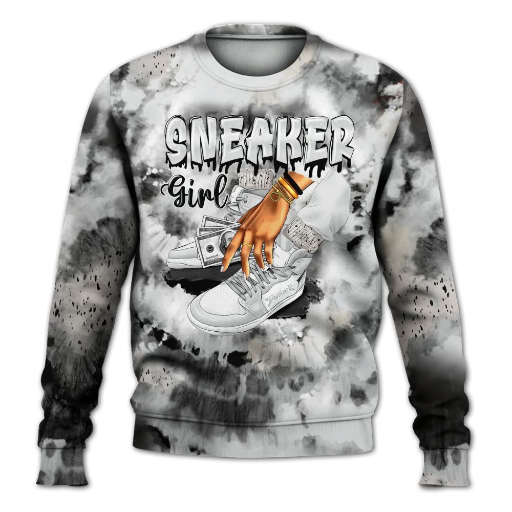 Sweatshirt To Match Retro Reverse Metallic 5s - SNEAKER Girl Money Drip Tie Dye All Over Print