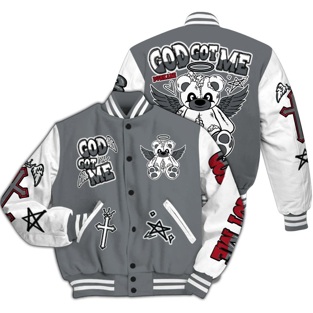 Varsity Jacket To Match Retro Fire Red 9s - Gods Guides Me Bear All Over Print