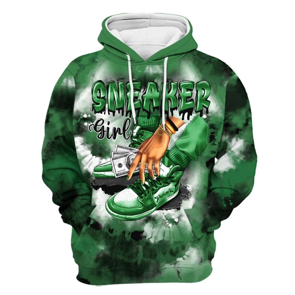Hoodie To Match Lucky Green 1s - SNEAKER Girl Money Drip Tie Dye All Over Print