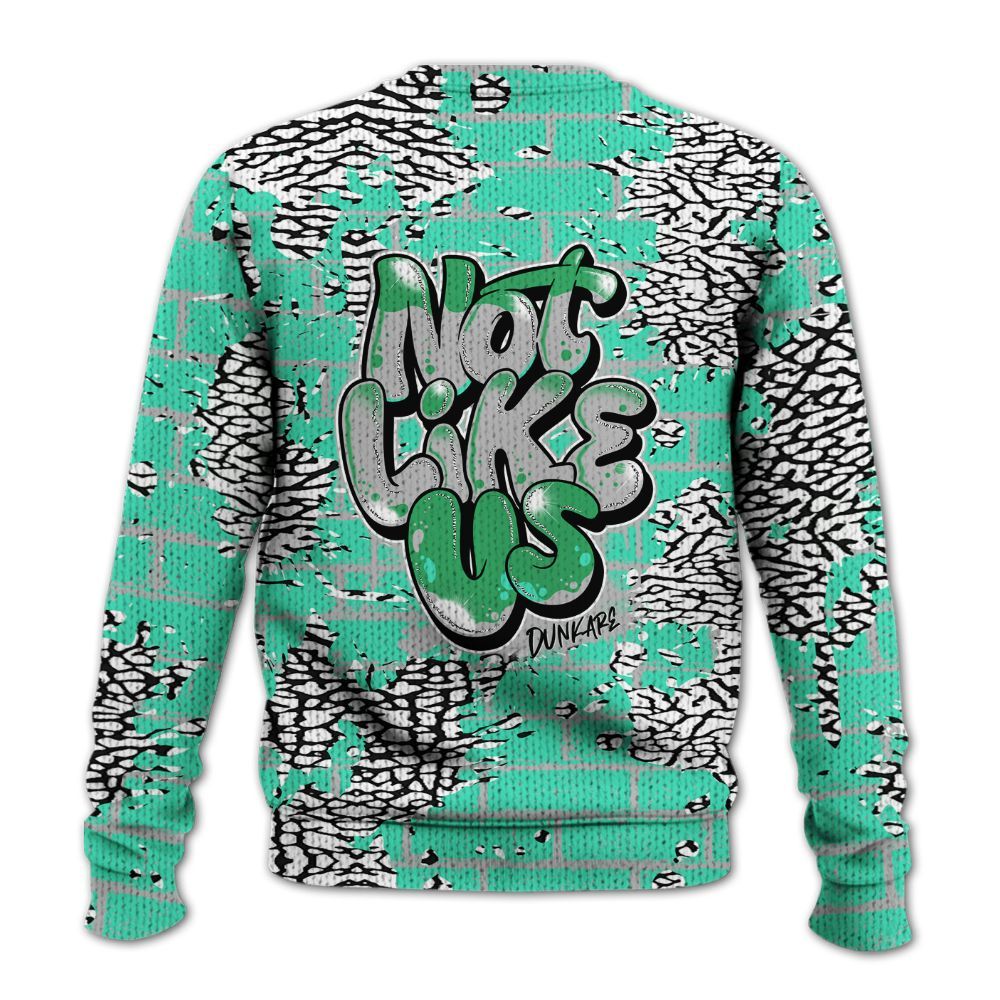 Knitted Sweater To Match Black Green Glow 3s - None Like Us Graphic Brick Art