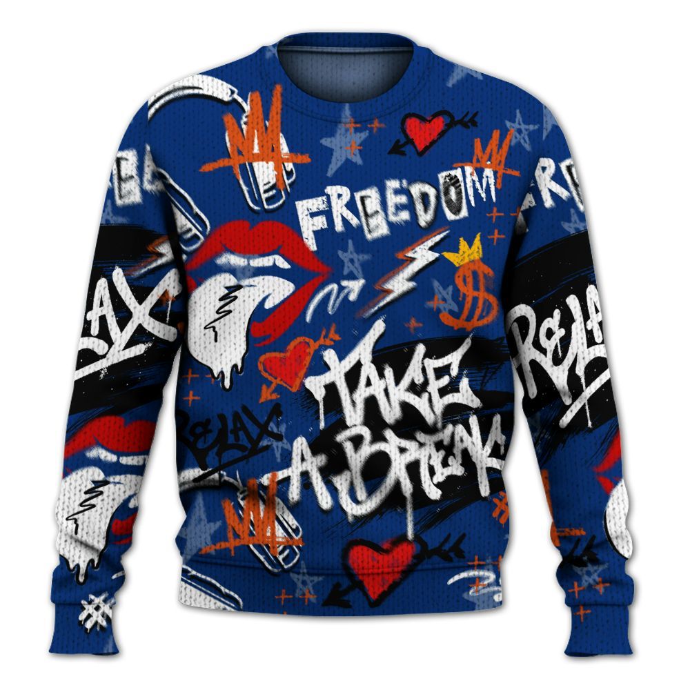 Knitted Sweater To Match Mid Knicks 1s - Take Break Freedom Graffiti Streetwear