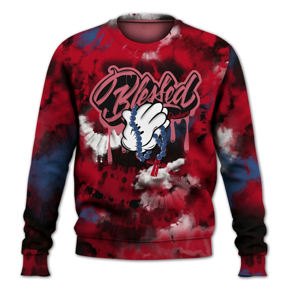 Sweatshirt To Match Air Griffey Max Black Red Navy Blue 1s - God Blessed Tie Dye All Over Print