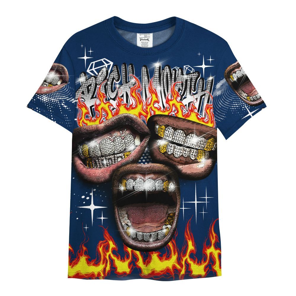 Shirt To Match SB White Navy 4s - Rich Mouth Fire Rap Retro 90s All Over Print